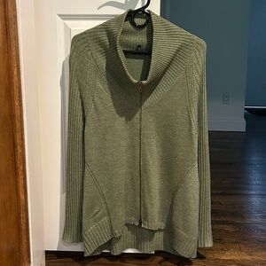 Eileen Fisher Women’s Green Double Zipper Asymmetrical Cardigan Size Small